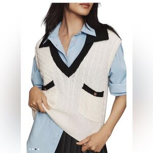 Bishop + Young Cream Black Bell Ami Sweater Vest Academia Preppy Knit Wool XS